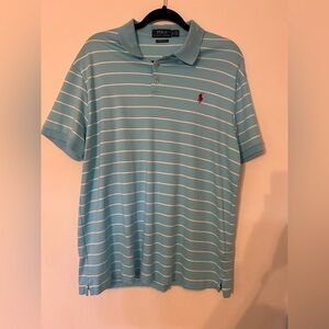 Ralph Lauren Polo shirt. Light blue and white striped. Size XL